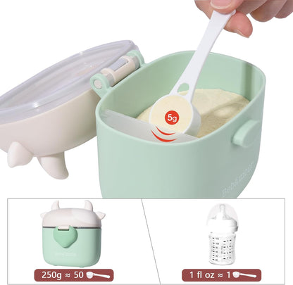 Bebamour Dispensador de leche en polvo para bebés, Dispensador de fórmulas para snacks para bebés, 230 g de leche en polvo, 450 ml, verde claro