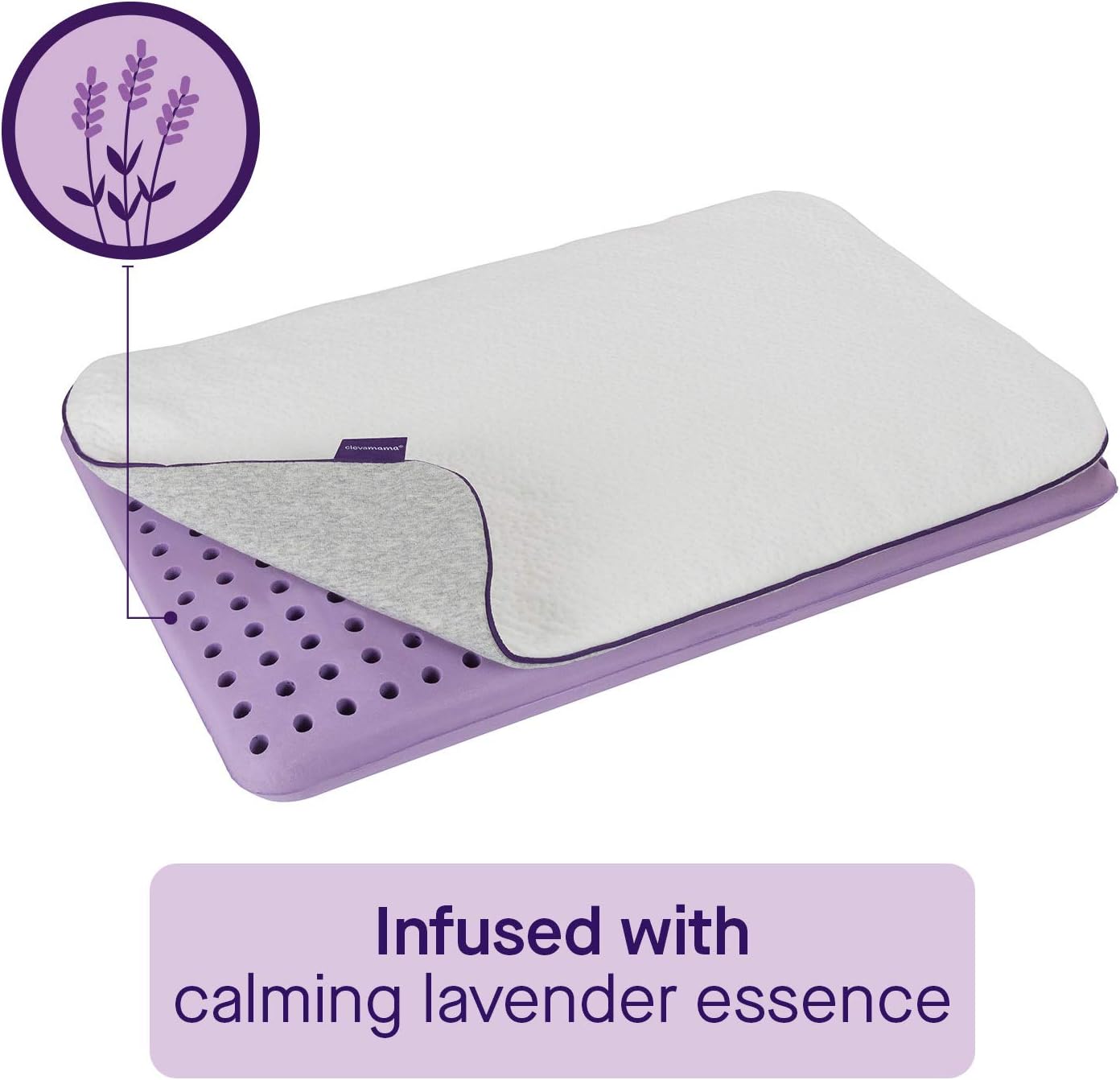 Clevamama Almohada Junior para Niños (3+) de Espuma Reflex Support, Transpirable con Esencias de Lavanda para un Sueño Relajante - 40x60x7 cm