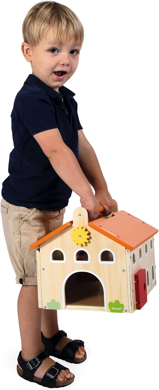 Janod - 'My First Wooden Farmhouse' infantil - 16 acessórios - Brinquedo infantil de simulação - Desenvolve destreza e imaginação - Brinquedo de madeira FSC - 24 meses +, J03318