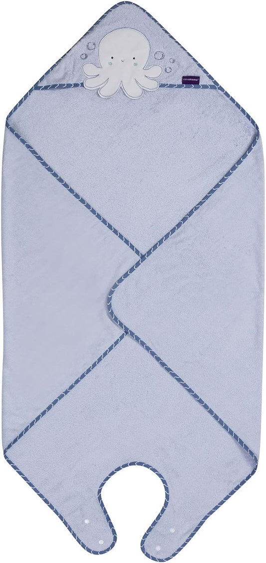 ClevaMama Delantal de Bambú Extra Grande, Toalla de Baño para Bebé con Capucha para Recién Nacidos, Bebés y Niños Pequeños en Bambú Ultra Suave y Absorbente, para Niños y Niñas de 0 a 4 Años - Azul, 98x98cm