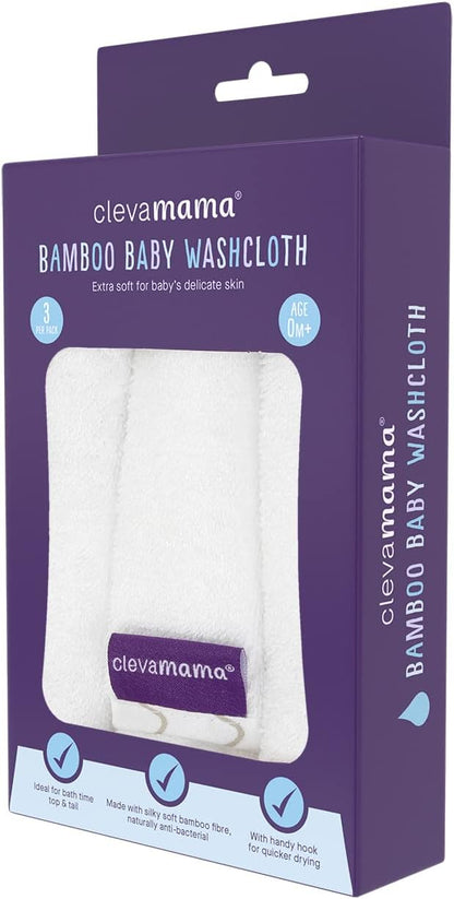 Clevamama Toalha de rosto de bambu para bebês, ultramacia e absorvente, feita de bambu e algodão, conjunto (3 unidades) - branco e cinza