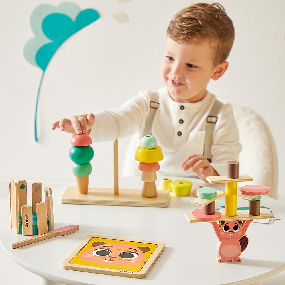 Janod - Caixa de jogos para bebês - 36 meses +, brinquedos infantis de aprendizagem precoce - quebra-cabeças e atividades práticas - brinquedos de atividade psicomotora e desenvolvimento - brinquedo para crianças a partir de 3 anos, J04066