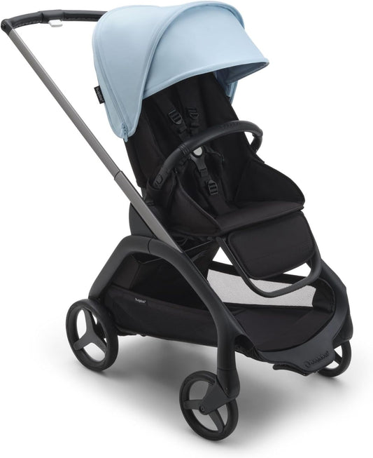 Bugaboo Carrinho de bebê Dragonfly City, carrinho de bebê leve e compacto com dobra fácil com uma mão em qualquer posição, suspensão total, cesta XL sob o assento, chassi de grafite e capota solar Skyline Blue