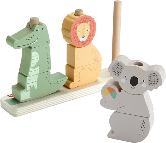 Fisher-Price Baby & Toddler Toy Wooden Stack & Sort Animals, 10 Wood Pieces for Developmental Play Ages 1+ Years,