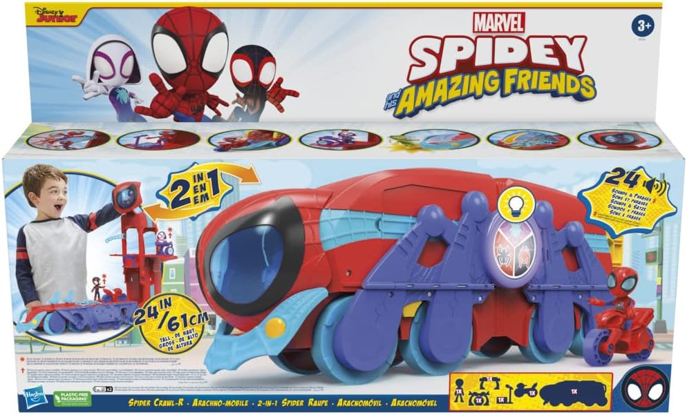 SPIDEY AND HIS AMAZING FRIENDS  Marvel Spidey e seus incríveis amigos Spider Crawl-R 2 em 1 Deluxe Headquarter Playset, brinquedo pré-escolar para maiores de 3 anos