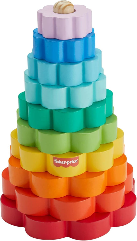 Fisher-Price Toddler Toy Wooden Ring Stacker, 10 Wood Pieces for Stacking Play for Kids Ages 18+ Months,