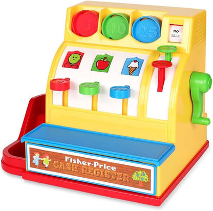 Clásicos básicos y divertidos de Fisher Price | Caja registradora | Juguete educativo y de aprendizaje, ideal para juegos de rol para niños, juguete clásico con embalaje de estilo retro, adecuado para niños y niñas de 2 años en adelante