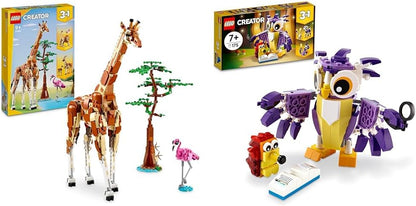 LEGO Criador 3 em 1 animais selvagens de safari, brinquedo de girafa para figuras de gazela para modelo de leão, conjunto para crianças, meninas e meninos de 9 anos ou mais, inclui flamingo e borboleta, presentes da natureza