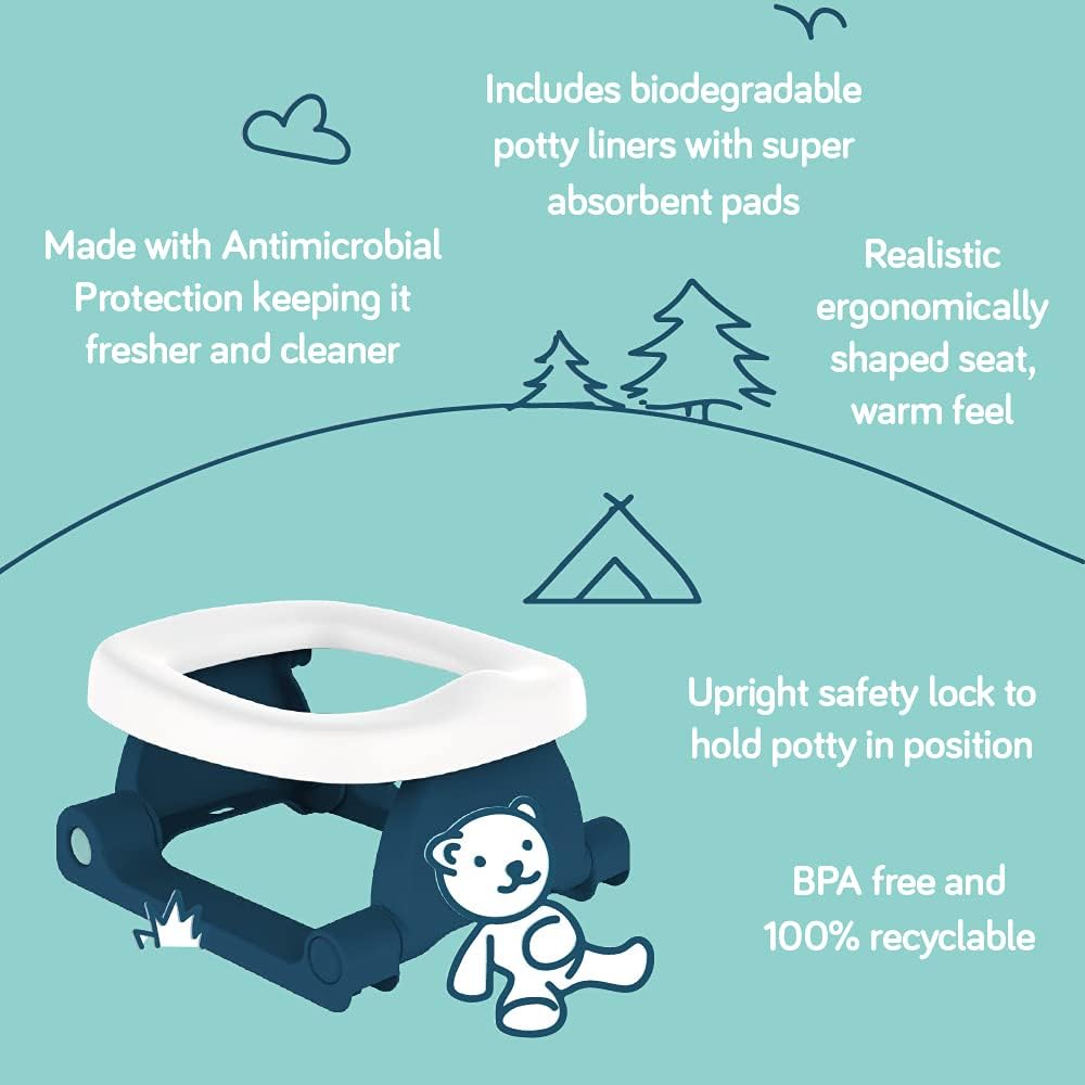 Pottiagogo | Potty de viagem premiado para crianças | Inclui 20 penicos descartáveis biodegradáveis | Fácil de usar | Mecanismo Único Perfeito para Treinamento Potty | Cinza seixo