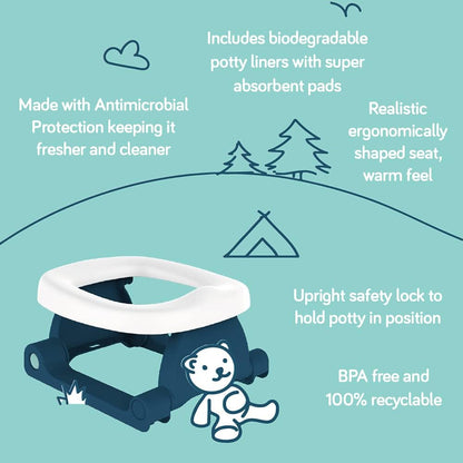 Pottiagogo | Potty de viagem premiado para crianças | Inclui 20 penicos descartáveis biodegradáveis | Fácil de usar | Mecanismo Único Perfeito para Treinamento Potty | Cinza seixo