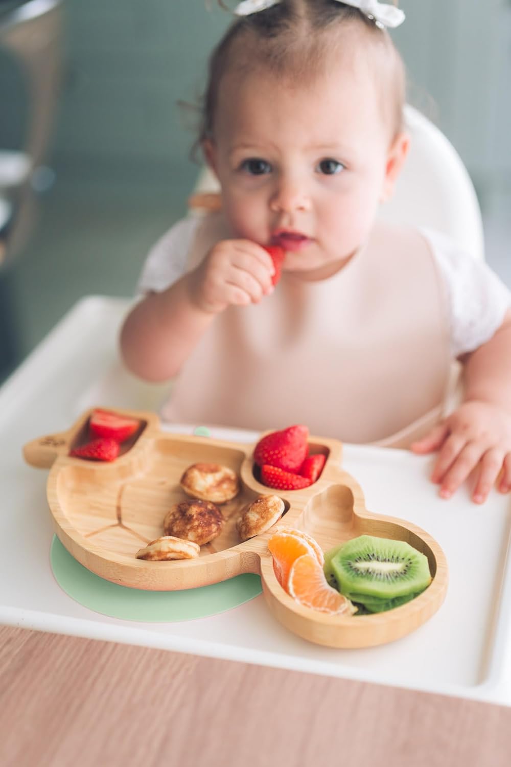 Juego de cuchara y plato de succion de bambu Moon and Moo Turtle para
