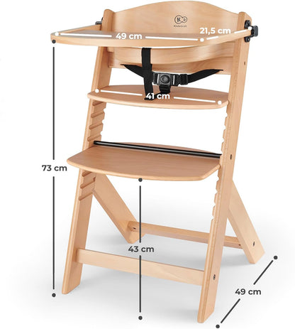 Kinderkraft Cadeira alta de madeira 3 em 1 NECK, cadeira multifuncional para bebé, altura e apoio para os pés reguláveis, cinto de segurança, com bandeja amovível, para crianças até 10 anos, natural