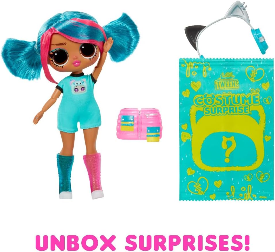 LOL. Surpresa! Fantasia de adolescente surpresa Emma Emo Fashion Doll com fantasia de animal de estimação inflável Teal Kitty e várias surpresas, incluindo modas e acessórios fabulosos - ótimo para crianças de 4 anos ou mais