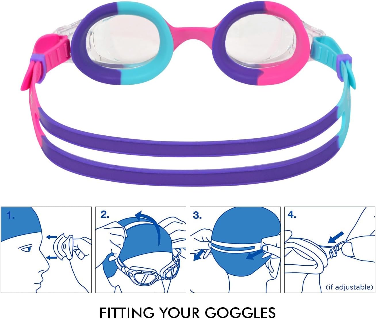 Zoggs Óculos de natação Little Bondi Kids, óculos de natação com proteção UV, alça de óculos infantis de ajuste rápido Split Yoke Comfort, lentes de óculos de natação transparentes sem neblina, óculos Zoggs para crianças de 0 a 6 anos