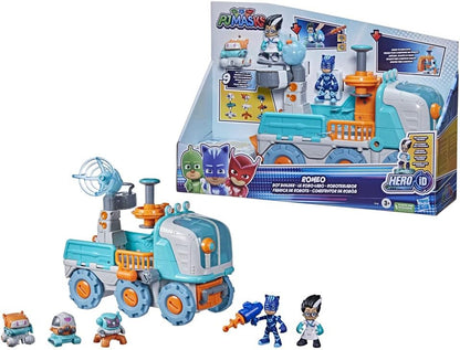 PJ Masks Romeo Bot Builder Brinquedo pré-escolar, veículo Romeo 2 em 1 e conjunto de fábrica de robôs com luzes e sons para crianças de 3 anos ou mais