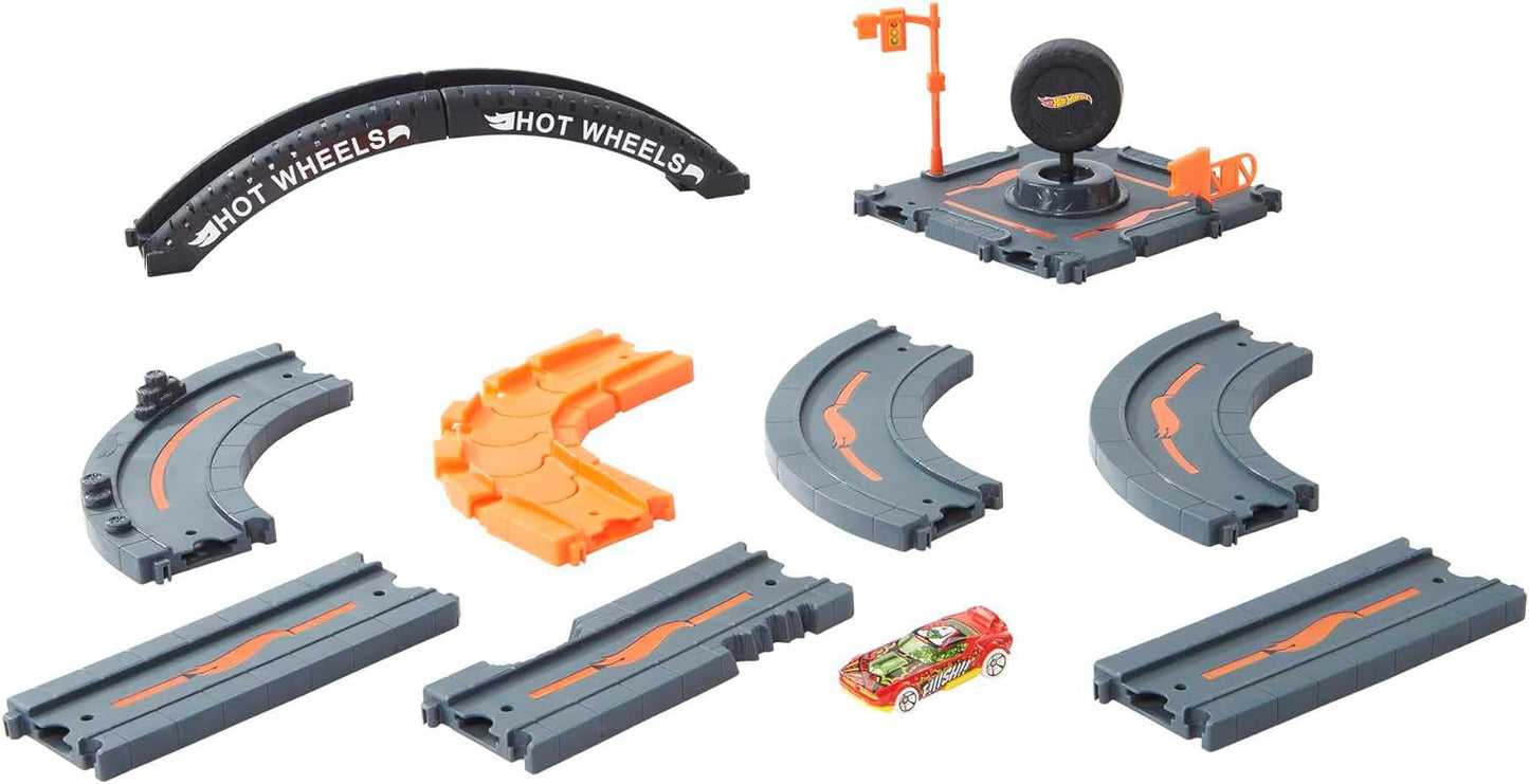 Hot Wheels Pacote de pistas City, conjunto de 10 peças inclui base de pista e várias peças de pista para construir uma paisagem urbana, com 1 carro Hot Wheels, conecta-se a outros conjuntos, presente para crianças de 4 anos ou mais,