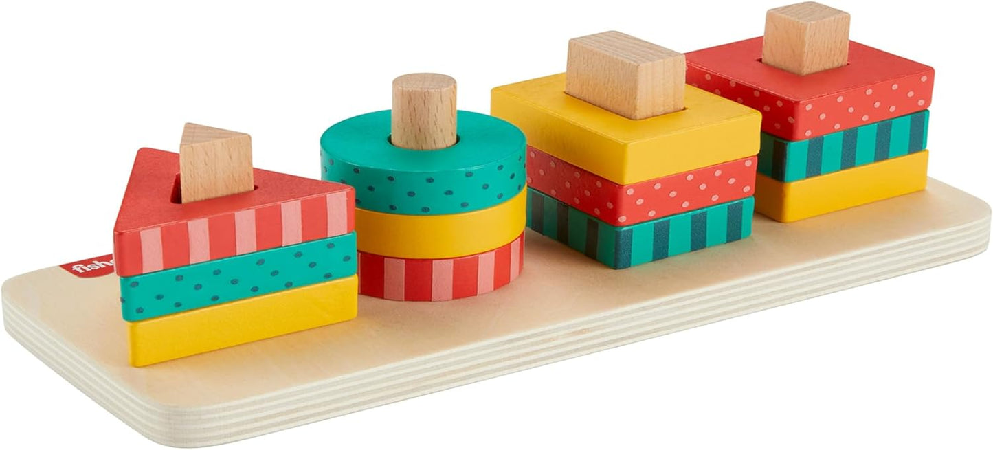 Fisher-Price Apilador de Madera con Forma para niños, 13 Piezas de Madera para Juegos de motricidad Fina, niños en Edad Preescolar de 2 años en adelante,