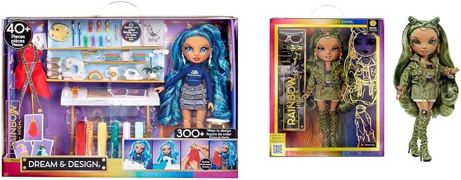 Rainbow High Dream &amp; Design Fashion Studio Playset - Juego de diseñador de moda con muñeca Blue Skyler Bradshaw y kit de moda fácil sin costuras - Ideal para niños de 4 a 12 años y coleccionistas