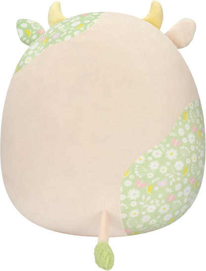 Squishmallows 16 polegadas-Ada a vaca com estampa floral creme e verde