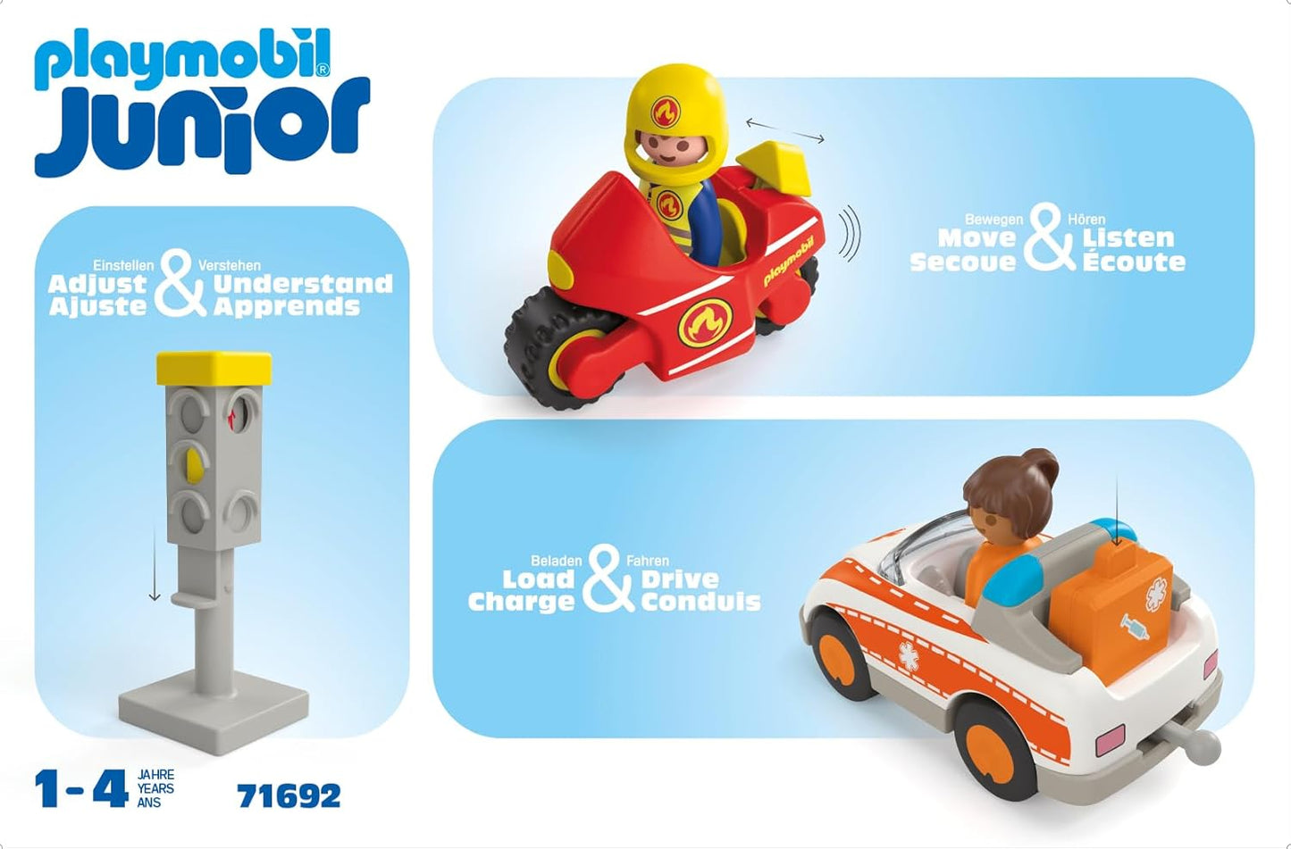 PLAYMOBIL 71692 JUNIOR: Everyday Heroes, including woman doctor, firefighter, and police officer, sustainable toy made from plant-based plastics, gifting toy