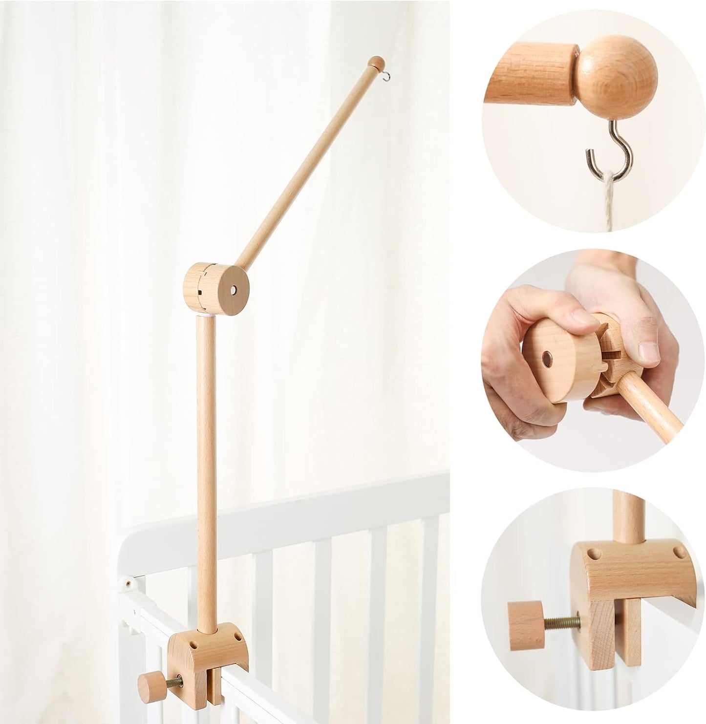 Soporte colgante móvil para cuna de bebé, accesorio de cuna colgante móvil de madera para decoración de guardería, soporte para campana de cama