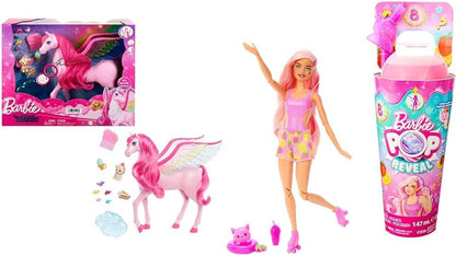 Barbie Um Toque de Mágica Pégaso, Pégaso Rosa com Cabelo Rosa e Asas de Arco-Íris, Luzes e Sons, Cachorrinho de Brinquedo, 10 Acessórios de Brinquedo, Brinquedos para Idades de 3 e Acima, Uma Barbie Pégaso, HLC41