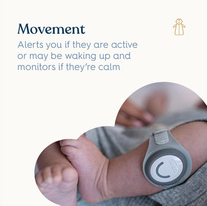 HALO SleepSure Smart Baby Monitor - Vista de frecuencia cardíaca en vivo, rollover, temperatura de la piel y notificaciones de movimiento con seguimiento sobre la marcha, datos históricos de sueño, configuraciones personalizables - Gris