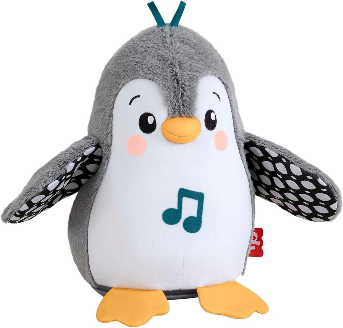 Fisher-Price Brinquedo de pelúcia para bebê com aba e pinguim oscilante com música e movimento para a barriga, hora de sentar-se, jogo sensorial, HNC10