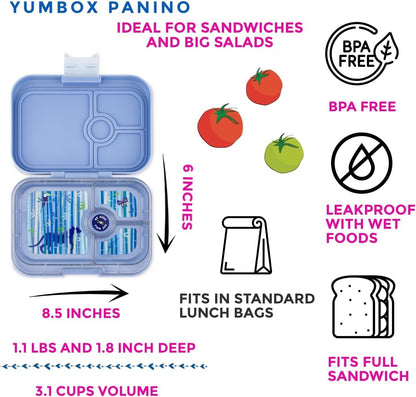 yumbox Recipiente de lancheira Bento à prova de vazamentos Panino para crianças e adultos (azul turvo (bandeja Panther))