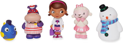 Disney Store Conjunto oficial de brinquedos de banho para crianças, Doc McStuffins, 5 peças, conjunto de brinquedos inclui balde com tampa de coar e cinco figuras, adequado para idades de 6 meses ou mais