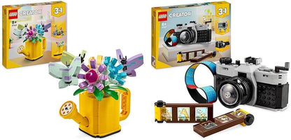 LEGO Criador 3 em 1 flores em regador brinquedo do Welly Boot para 2 pássaros em um poleiro, conjunto de animais para meninas, meninos e crianças, com 3 brinquedos de borboleta, é um ótimo acessório de mesa, presente da natureza 31149