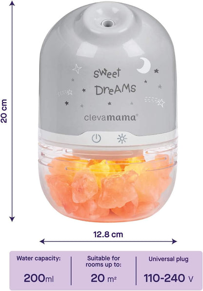 ClevaMama ClevaPure Lámpara de Sal del Himalaya - Humidificador, Purificador de Aire, Difusor de Aromaterapia para Guardería - Adaptador Universal 110-240V Blanco