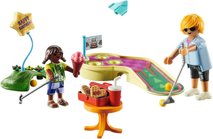 Playmobil 71449 Minha Vida: Minigolfe, uma tacada após a outra em direção ao gol, incluindo tacos de golfe, bolas e sorvetes, dramatização divertida e imaginativa, conjuntos de jogos artísticos adequados para crianças a partir de 4 anos