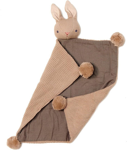 ThreadBear Design Conjunto de presentes Baby Threads Bunny Taupe - edredom e chocalho para bebês de algodão orgânico