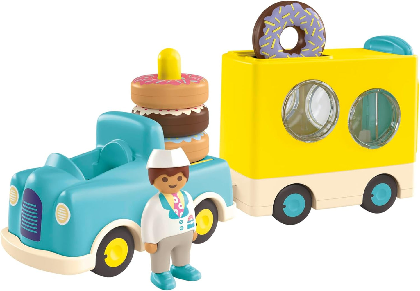 Playmobil 71702 JUNIOR: Crazy Donut Truck com recurso de empilhamento e classificação, brinquedos educativos, feitos de mais de 90% de plásticos à base de plantas, brinquedo para presentear, adequado para crianças de 12 anos