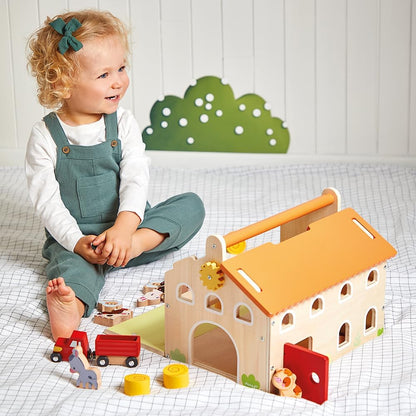 Janod - 'My First Wooden Farmhouse' infantil - 16 acessórios - Brinquedo infantil de simulação - Desenvolve destreza e imaginação - Brinquedo de madeira FSC - 24 meses +, J03318