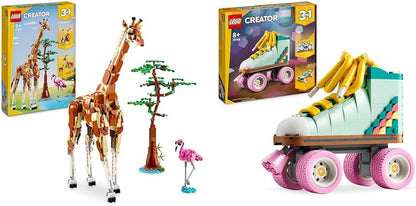 LEGO Criador 3 em 1 animais selvagens de safari, brinquedo de girafa para figuras de gazela para modelo de leão, conjunto para crianças, meninas e meninos de 9 anos ou mais, inclui flamingo e borboleta, presentes da natureza