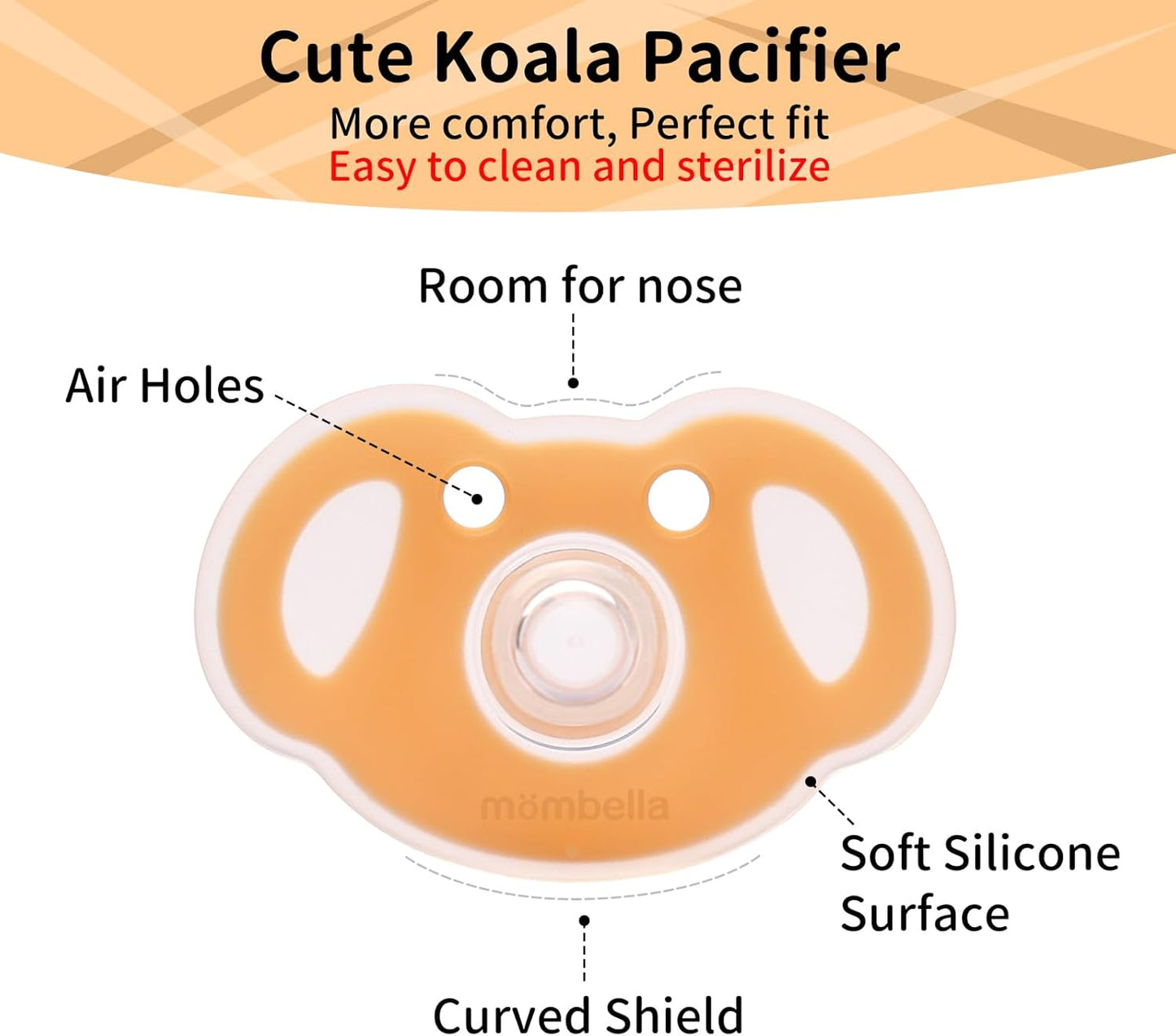 Mobella Chupetas Koala 0-3 meses, chupeta de silicone para bebês amamentados, chupeta para recém-nascidos com bico macio, binkies sem BPA, design de escudo ortodôntico, simétrico e de curvas, conjunto diurno e noturno