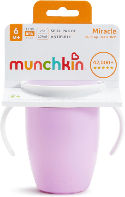 2x Munchkin Miracle 360 6+ meses 7oz para bebês (pacote com 2 undiades). Copo de fluxo livre para crianças pequenas. Copo de treinamento, sem BPA, sem derramamento, mamadeira de água para bebês