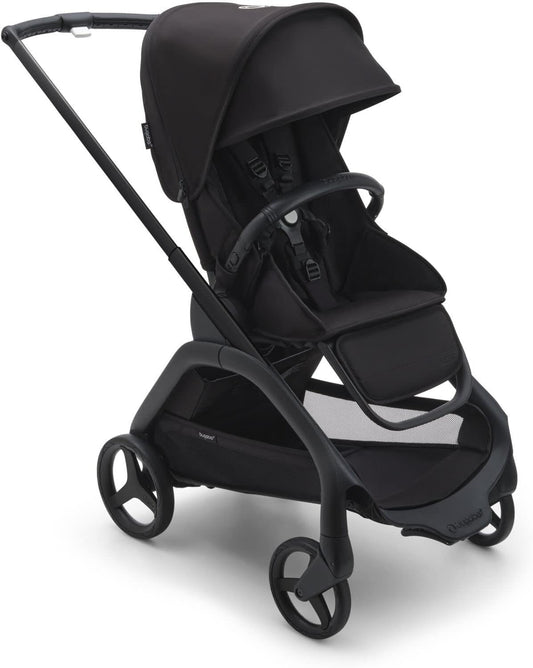 Carrinho de bebê Bugaboo Dragonfly City, carrinho de bebê leve e compacto com dobra fácil com uma mão em qualquer posição, suspensão total, cesto inferior XL, chassi preto e capota solar preta meia-noite