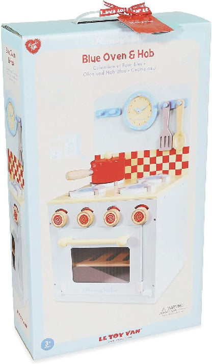 Le Toy Van - Forno de madeira educacional e fogão azul conjunto fingir brinquedo de cozinha | Acessórios de cozinha para brinquedos de dramatização