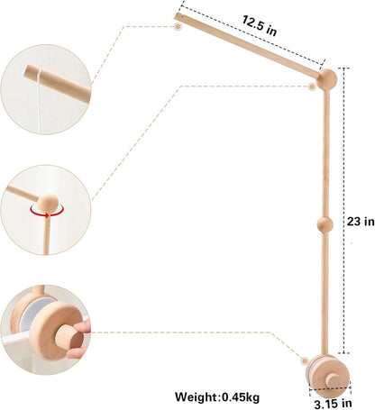 Suporte móvel para berço de bebê, suporte de madeira para pendurar móvel, acessório para berço para decoração de berçário, suporte de sino para cama