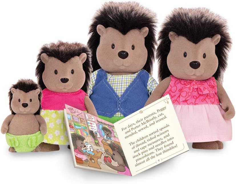 Li'l Woodzeez – Família McBristly Porcupine – Conjunto de brinquedos de 5 peças com estatuetas de animais em miniatura e livro de histórias – Brinquedos e acessórios de animais para crianças a partir de 3 anos