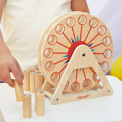 Janod - Roda Gigante de Madeira Applepop - Jogo Infantil - 1 Roda Gigante + 16 Peças - Desenvolve Reflexão e Concentração - Brinquedo de Madeira FSC - 5 Anos +,