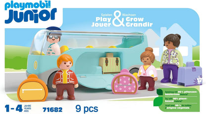 PLAYMOBIL 71682 JUNIOR: Ônibus de traslado do aeroporto, brinquedo sustentável e educativo, feito com mais de 90% de plásticos vegetais, dramatização divertida e imaginativa