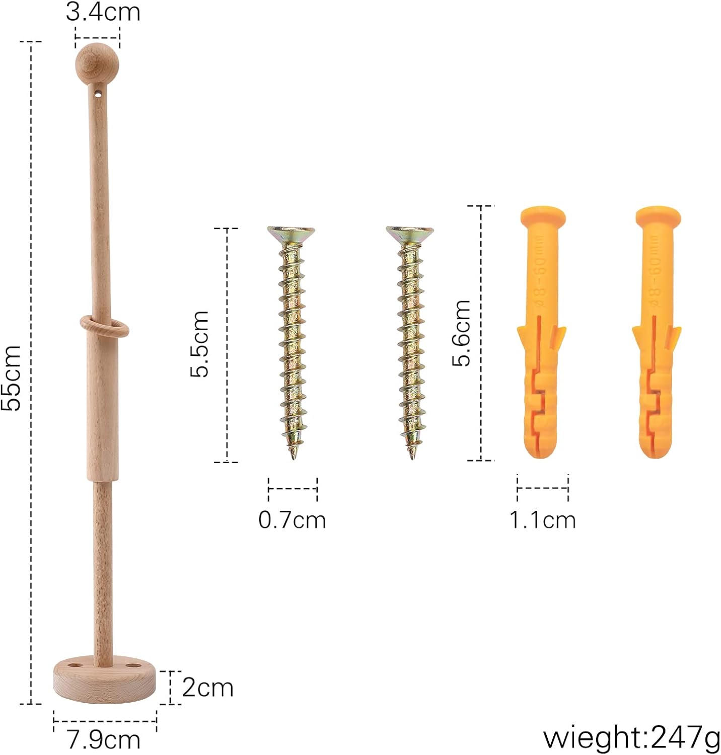 Suporte móvel de madeira para berço de bebê, mesa de troca de suporte móvel para decoração de berçário, haste de estrutura de suporte móvel ajustável para pendurar sinos de vento, brinquedos de cama de bebê (parede)