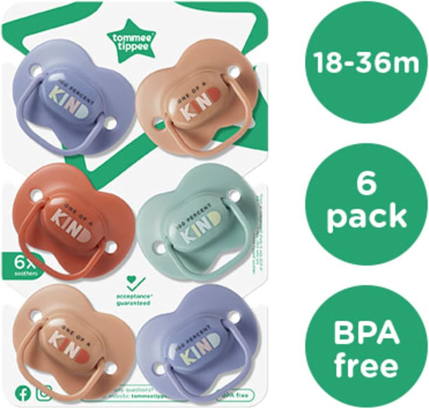 Tommee Tippee Manequins Anytime, design ortodôntico simétrico, bolsa de silicone sem BPA, 18-36 m, pacote de 6 manequins