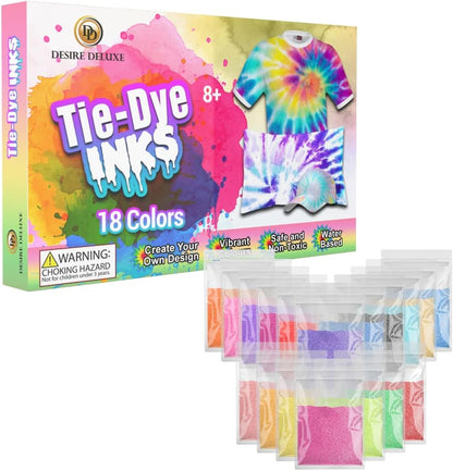 Desire Deluxe Tie Dye INK – Conjunto de 5/9/18 cores de tinta para tingir tecidos, roupas – Jogos de tie-dye criativos para adultos e crianças (conjunto de 18 cores)