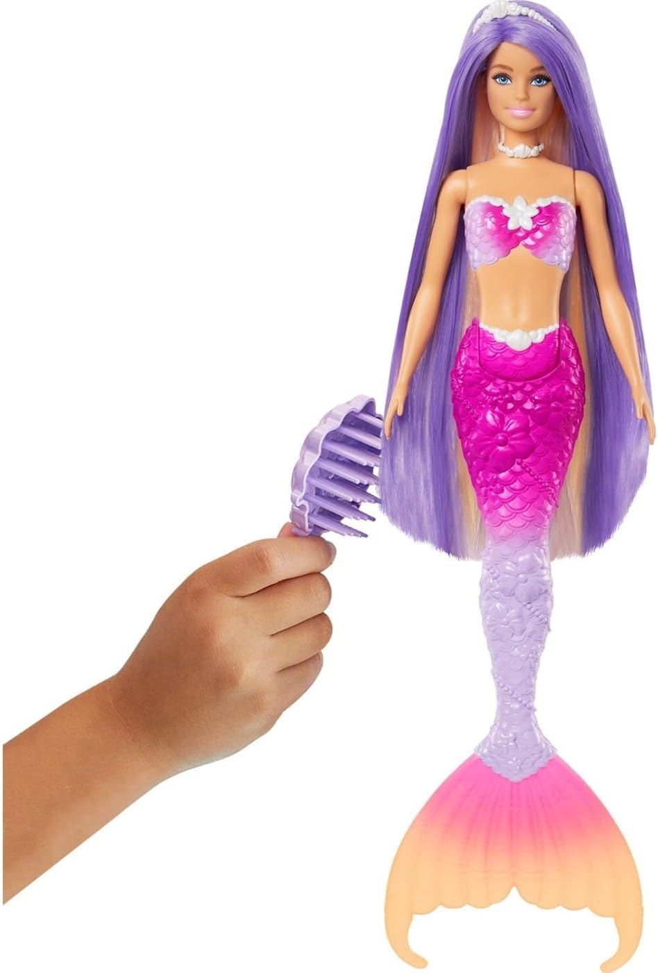 Barbie  Mermaid Doll, “Malibu” with Pink Hair, Styling Accessories, Pet Dolphin and Water-Activated Color Change Feature, HRP97