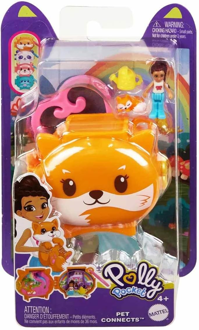 Polly Pocket Conjunto compacto de brinquedos fofinhos inclui 2 minifiguras e acessórios, raposa, maiores de 4 anos, tipo de item: conjuntos de bonecas, vários temas